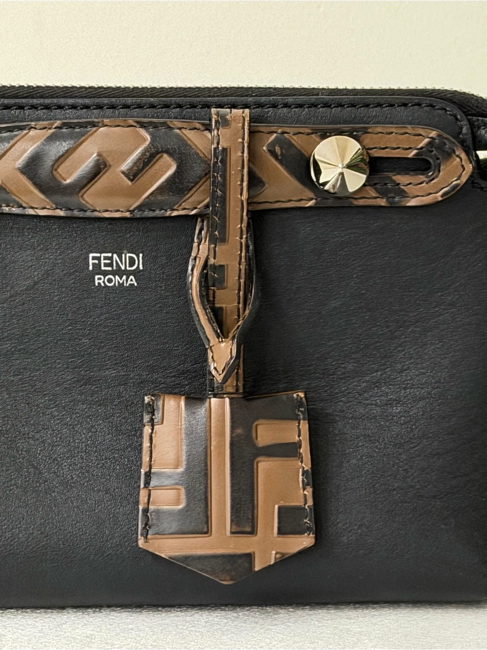 Fendi Black Leather Crossbody with Brown FF Trim - Picture 7 of 15